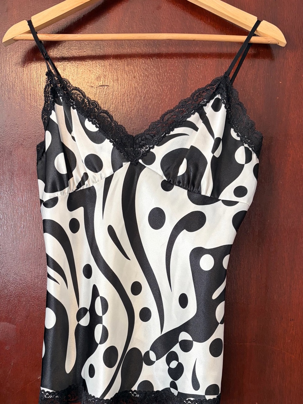 Calvin Klein Black & White Satin Lace-Trim Slip Cami